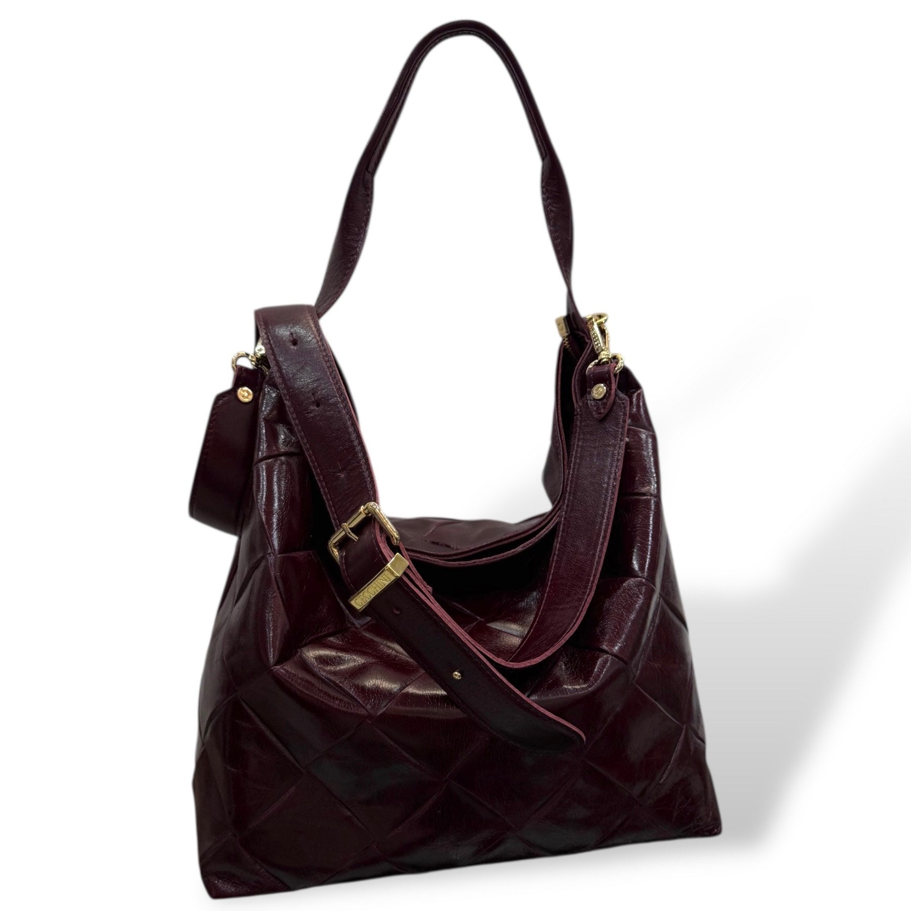 SACCA EMPIRE big - Women's square embossed calf leather shoulder bag