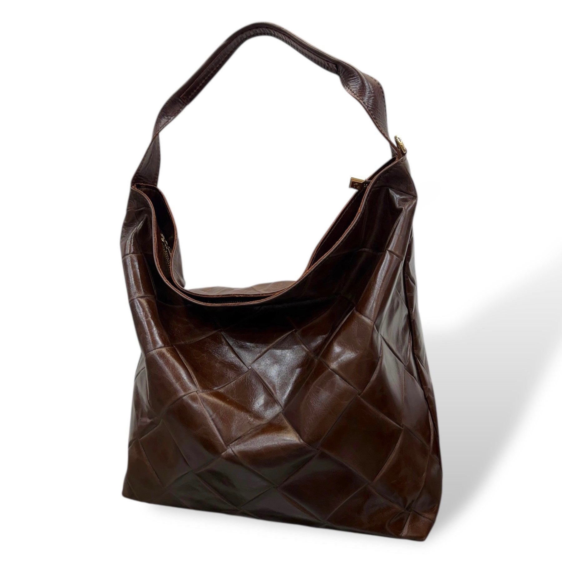 SACCA EMPIRE big - Women's square embossed calf leather shoulder bag