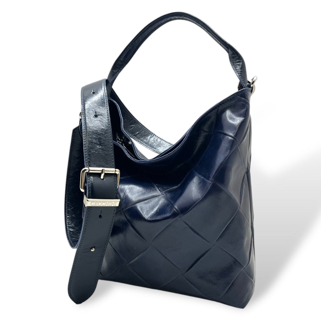 SACCA EMPIRE small - Women's square embossed calf leather shoulder bag
