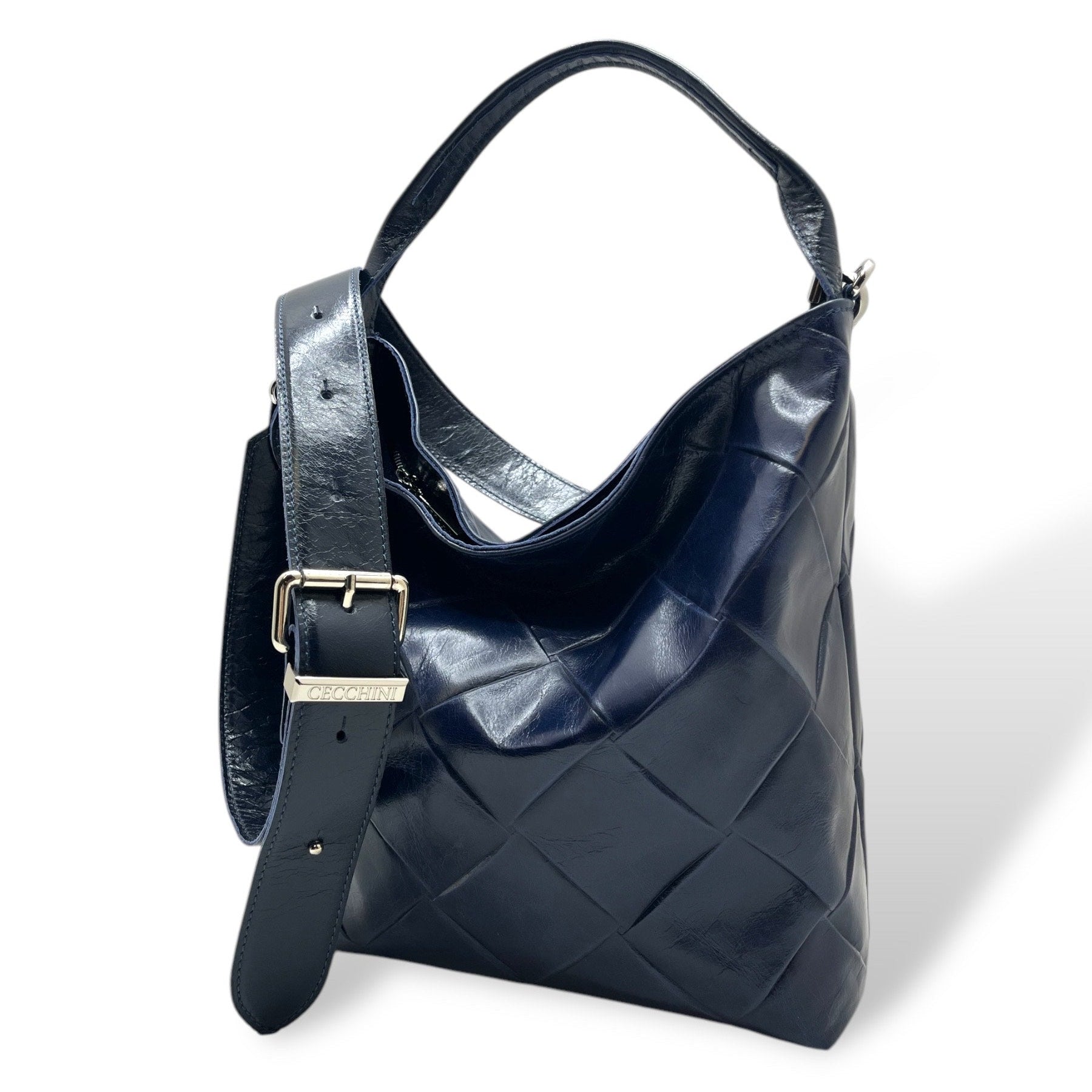 SACCA EMPIRE small - Women's square embossed calf leather shoulder bag
