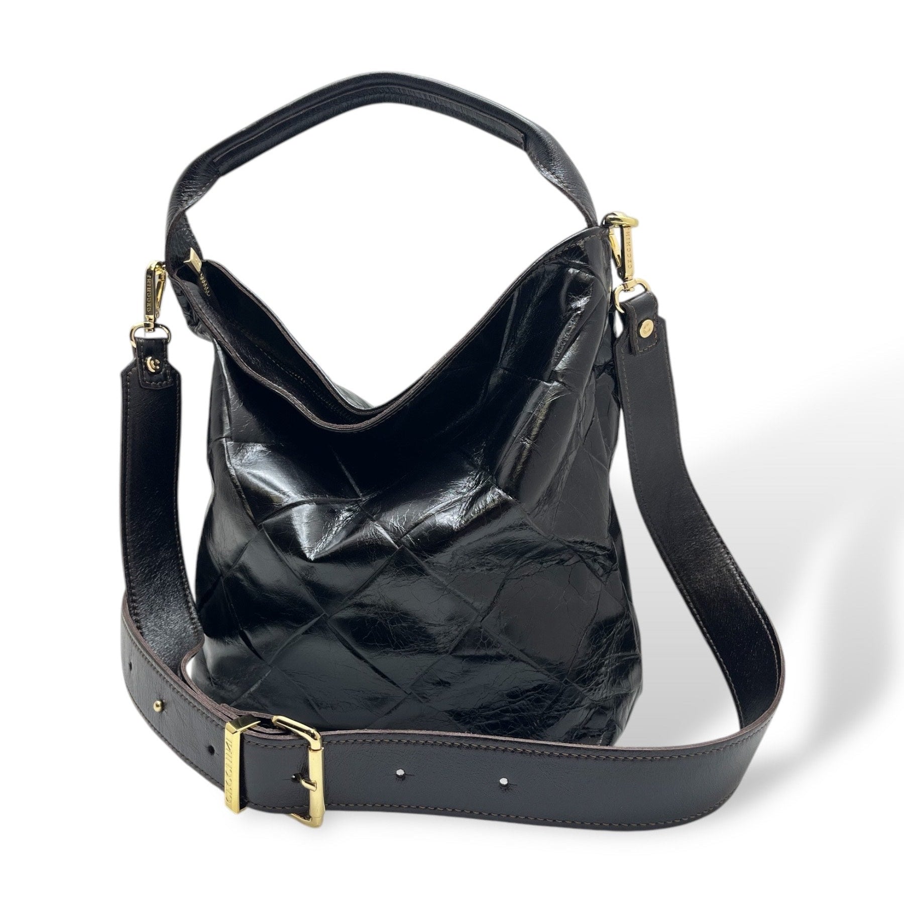 SACCA EMPIRE small - Women's square embossed calf leather shoulder bag
