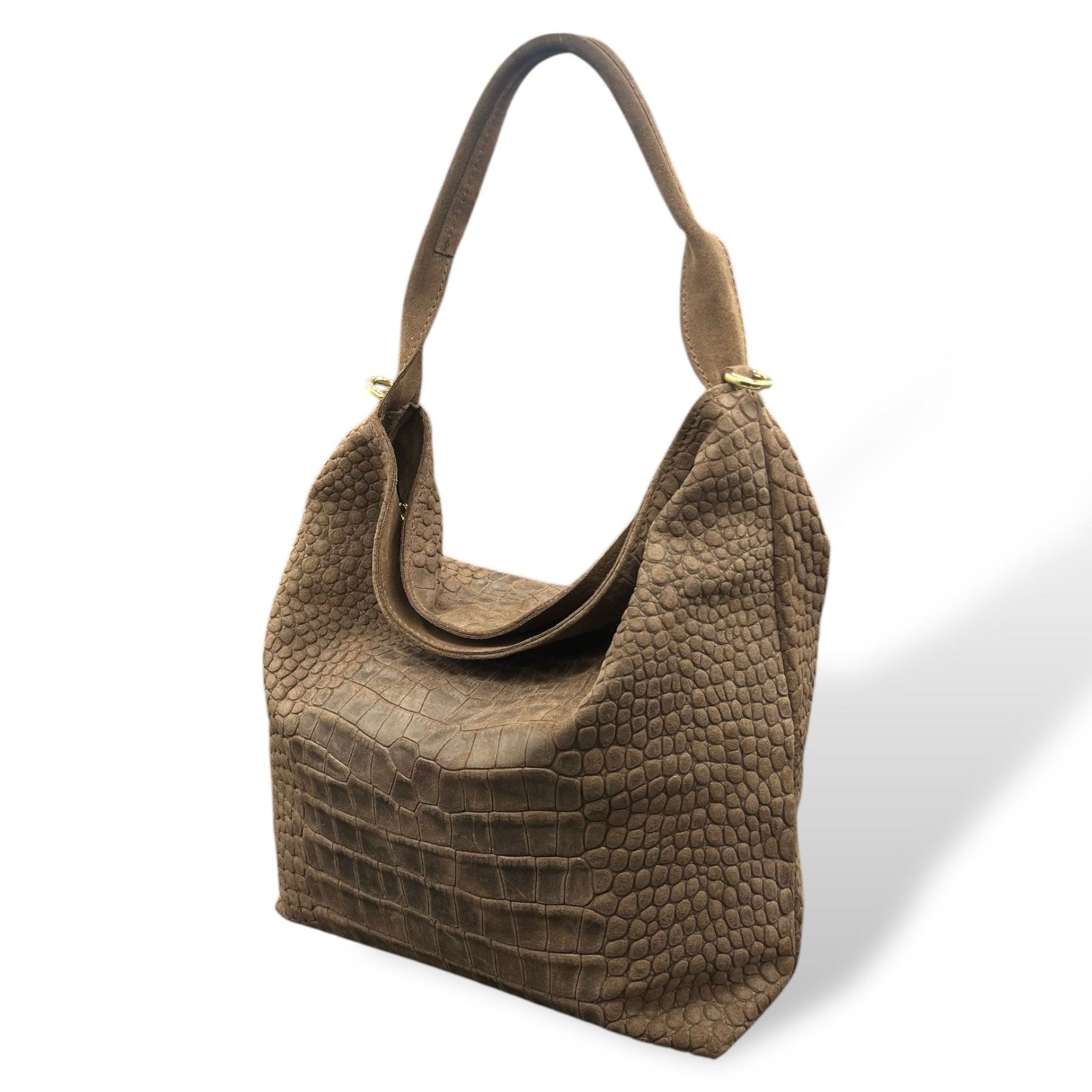 SACCA EMPIRE small - Women's crocodile embossed suede calf leather shoulder bag