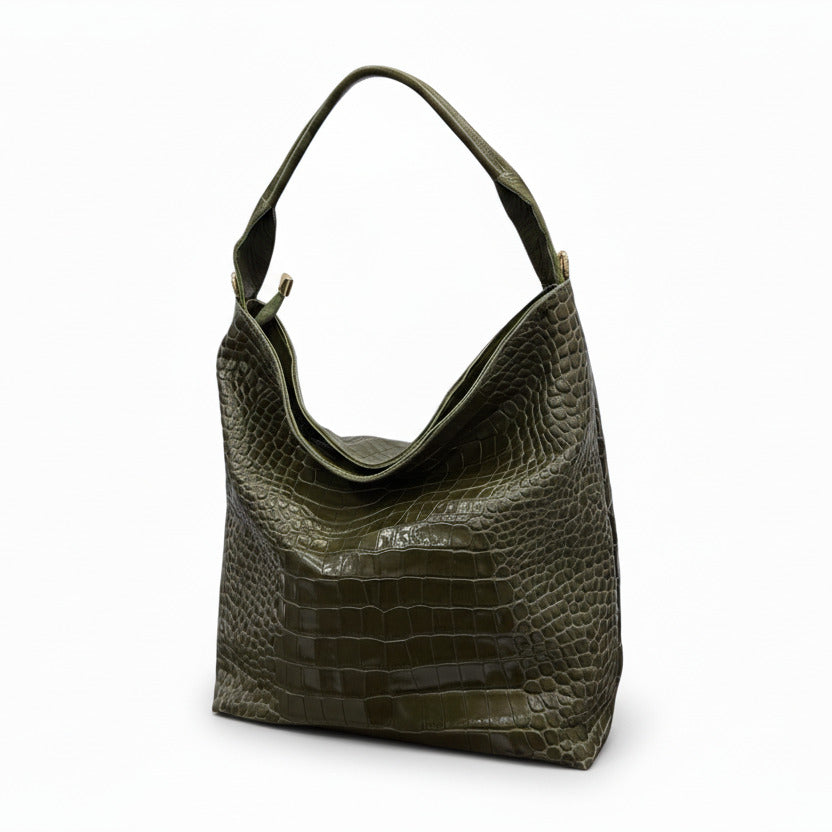 SACCA EMPIRE small - Women's crocodile embossed calf leather shoulder bag