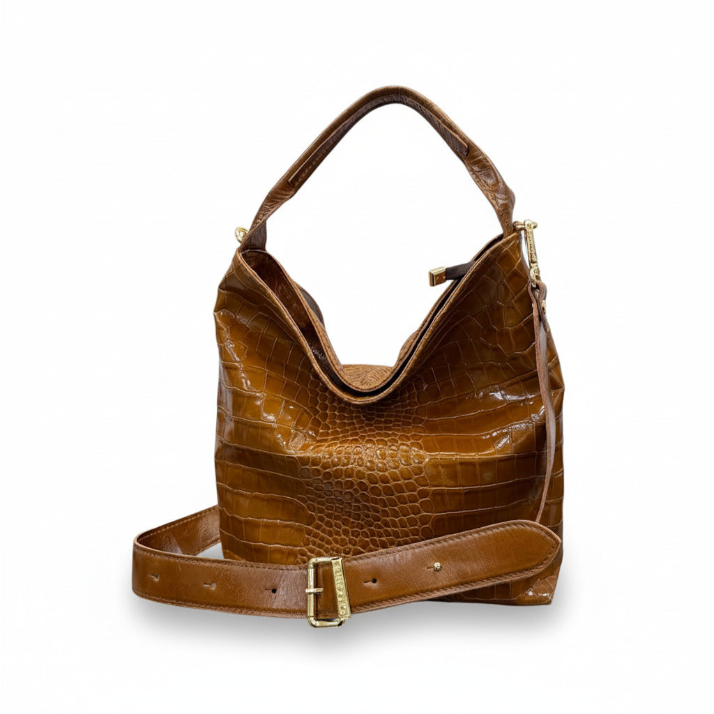 SACCA EMPIRE small - Women's crocodile embossed calf leather shoulder bag