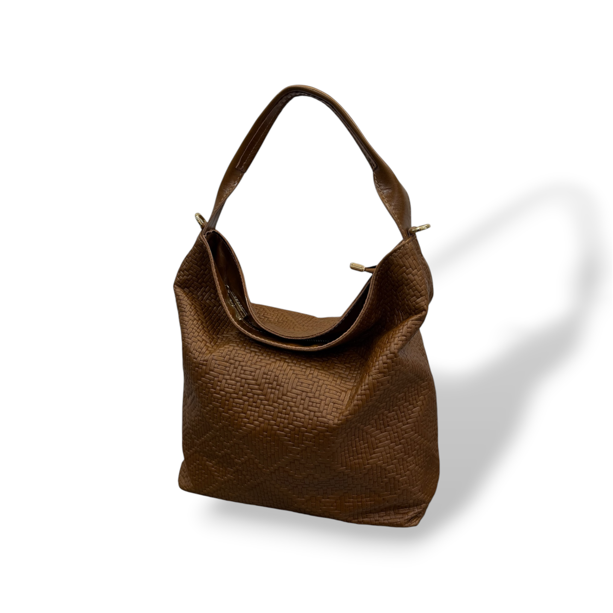 SACCA EMPIRE piccola - Borsa a spalla da donna in pelle di vitello stampa intrecciata