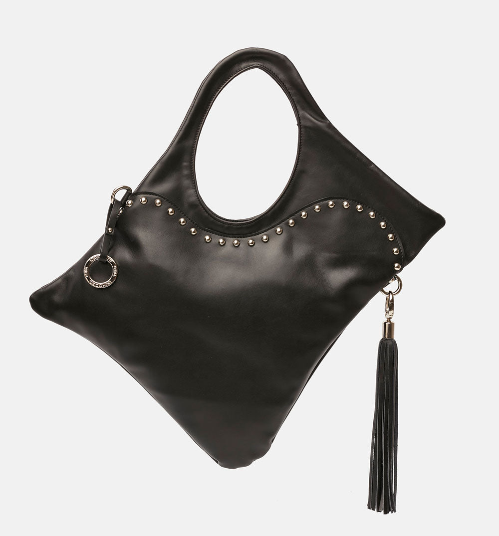 Women's black Tresor leather studded shoulder bag - C101
