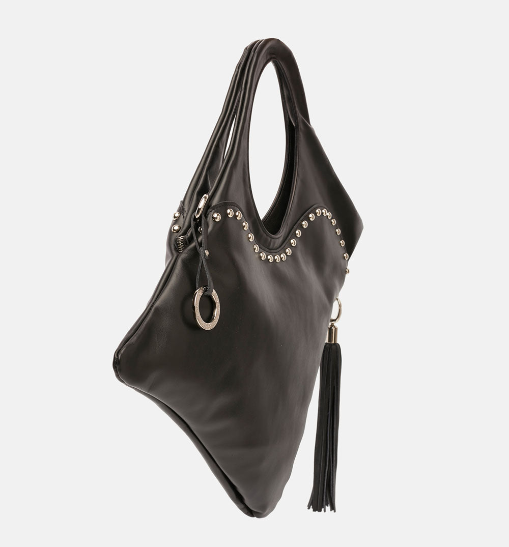 Women's black Tresor leather studded shoulder bag - C101