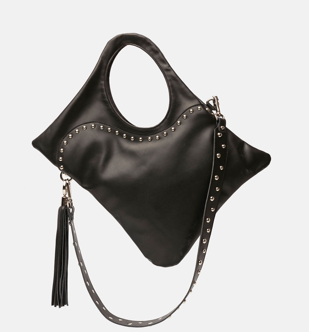 Women's black Tresor leather studded shoulder bag - C101
