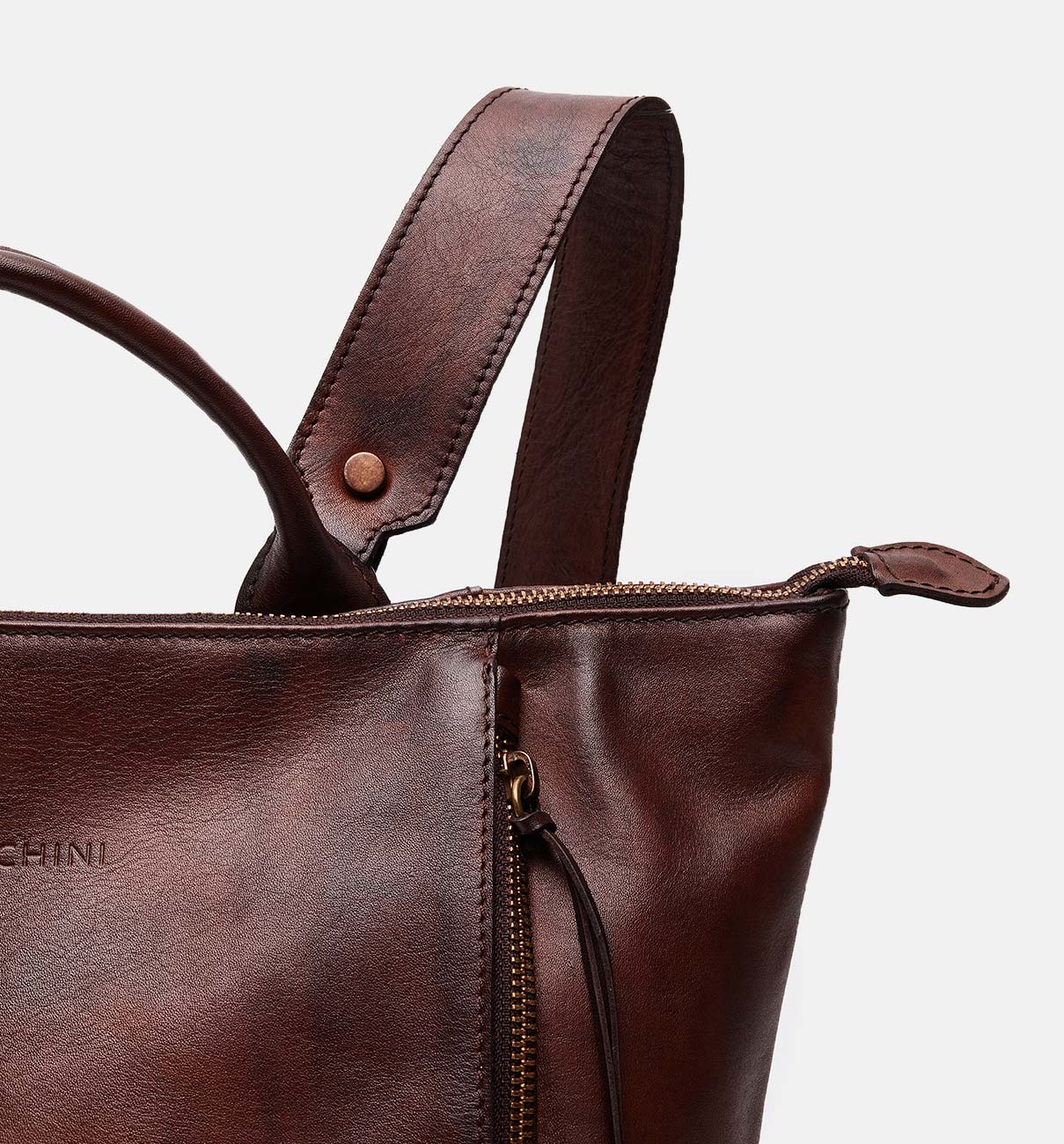 Men's brown buffered crust leather backpack - ZPR7