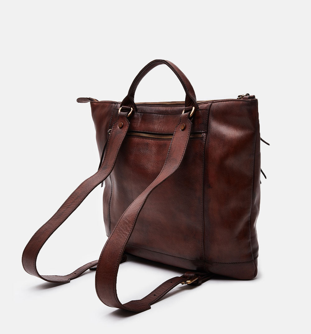 Men's brown buffered crust leather backpack - ZPR7