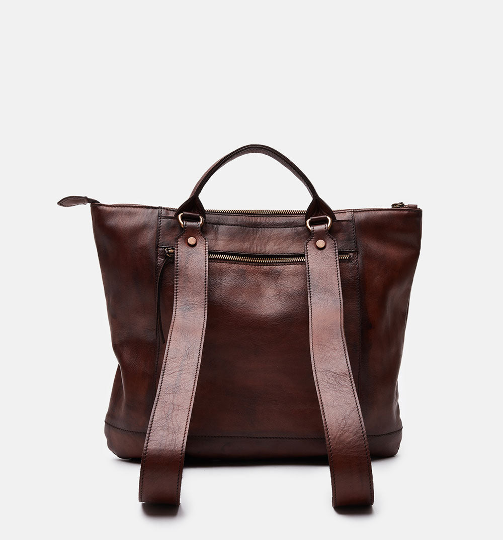 Men's brown buffered crust leather backpack - ZPR7