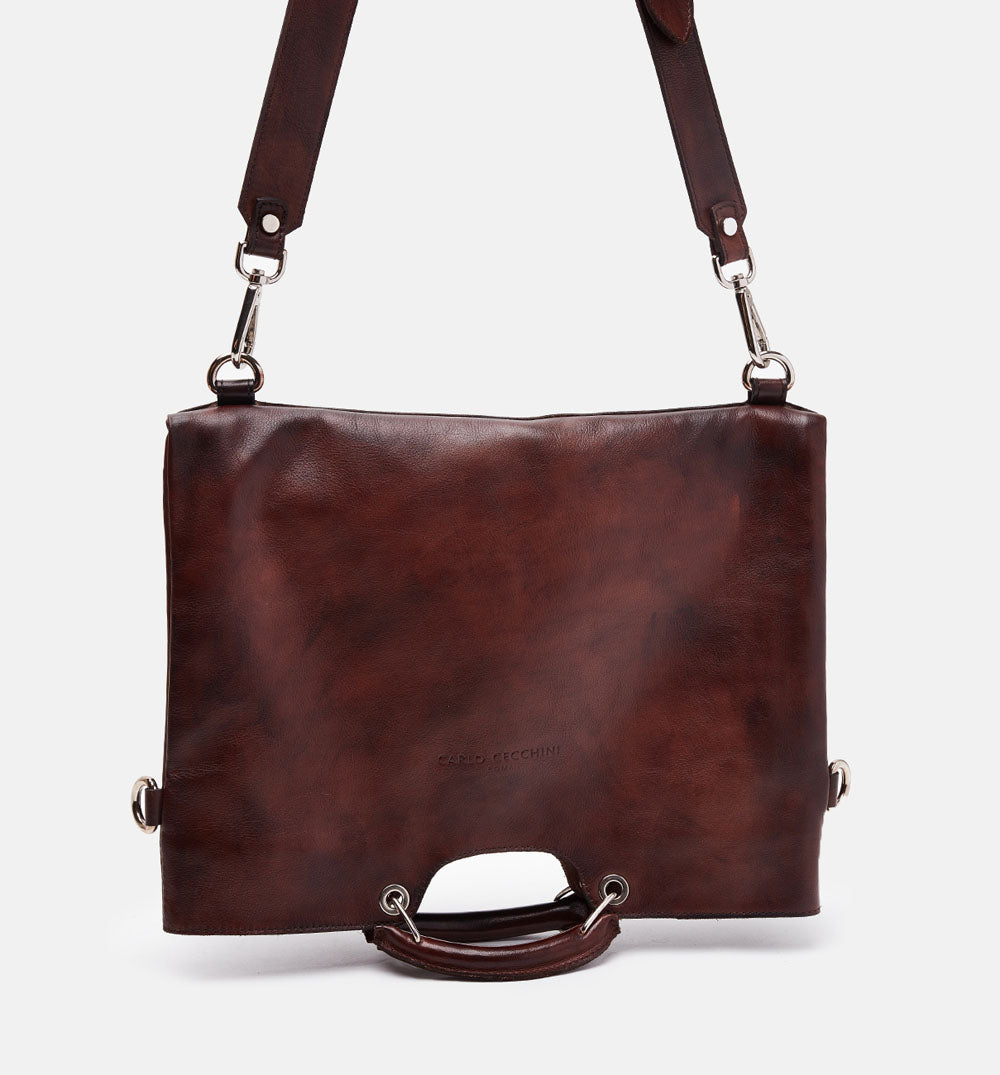 Men's brown crust calf leather crossbody bag - TOWER