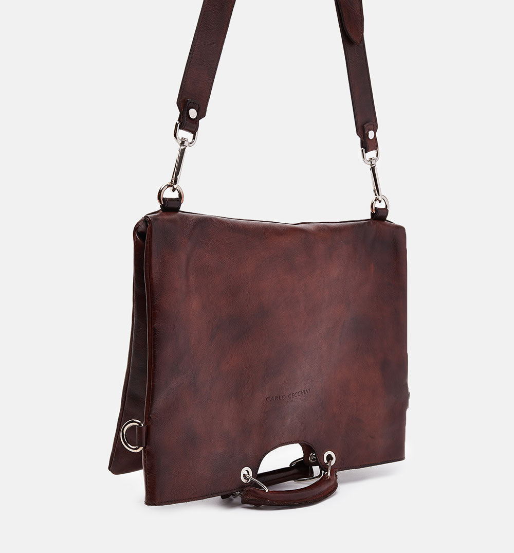 Men's brown crust calf leather crossbody bag - TOWER