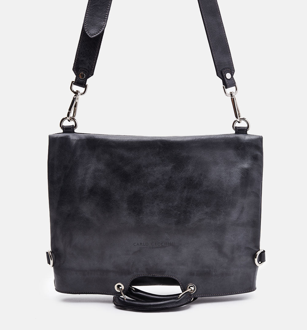 Men's anthracite Montana Calf Leather Crossbody Bag - TOWER