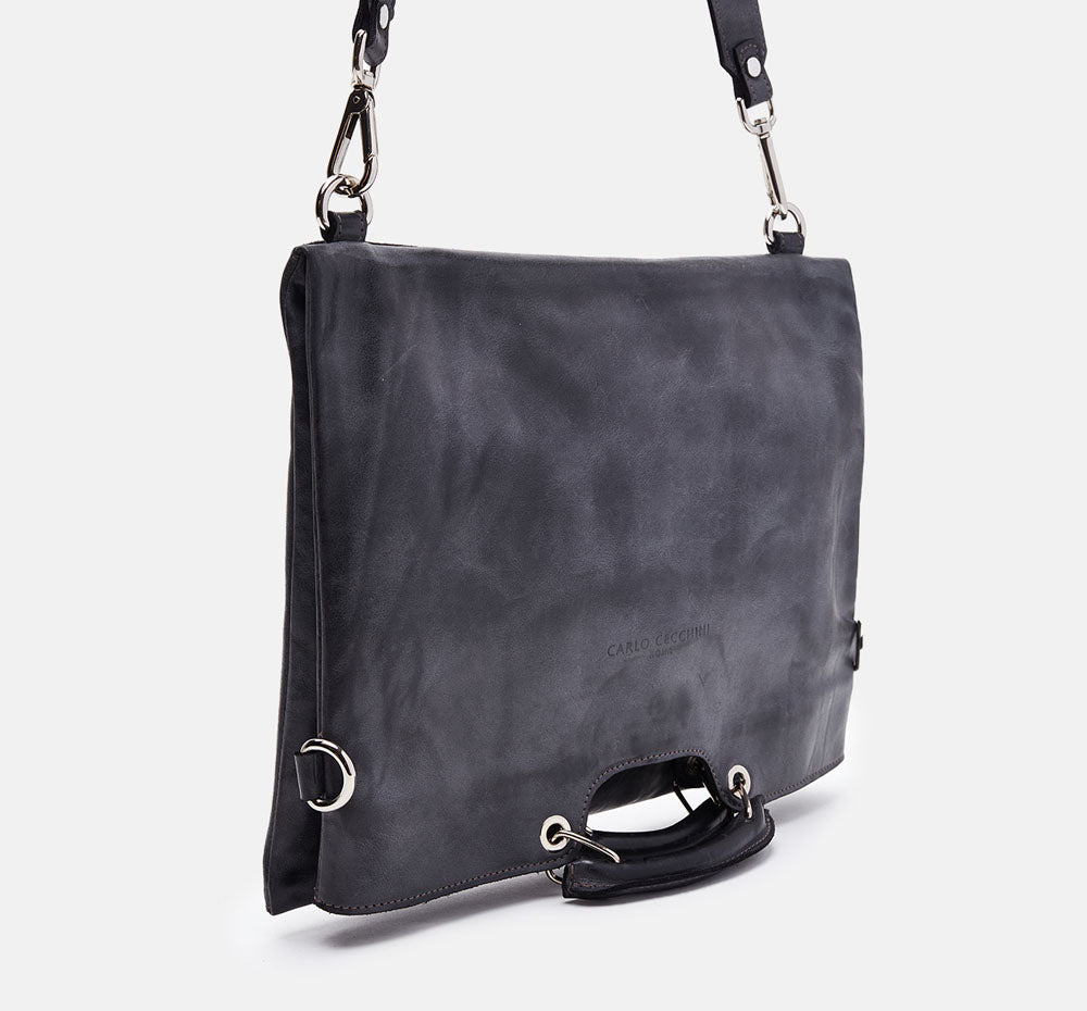 Men's anthracite Montana Calf Leather Crossbody Bag - TOWER