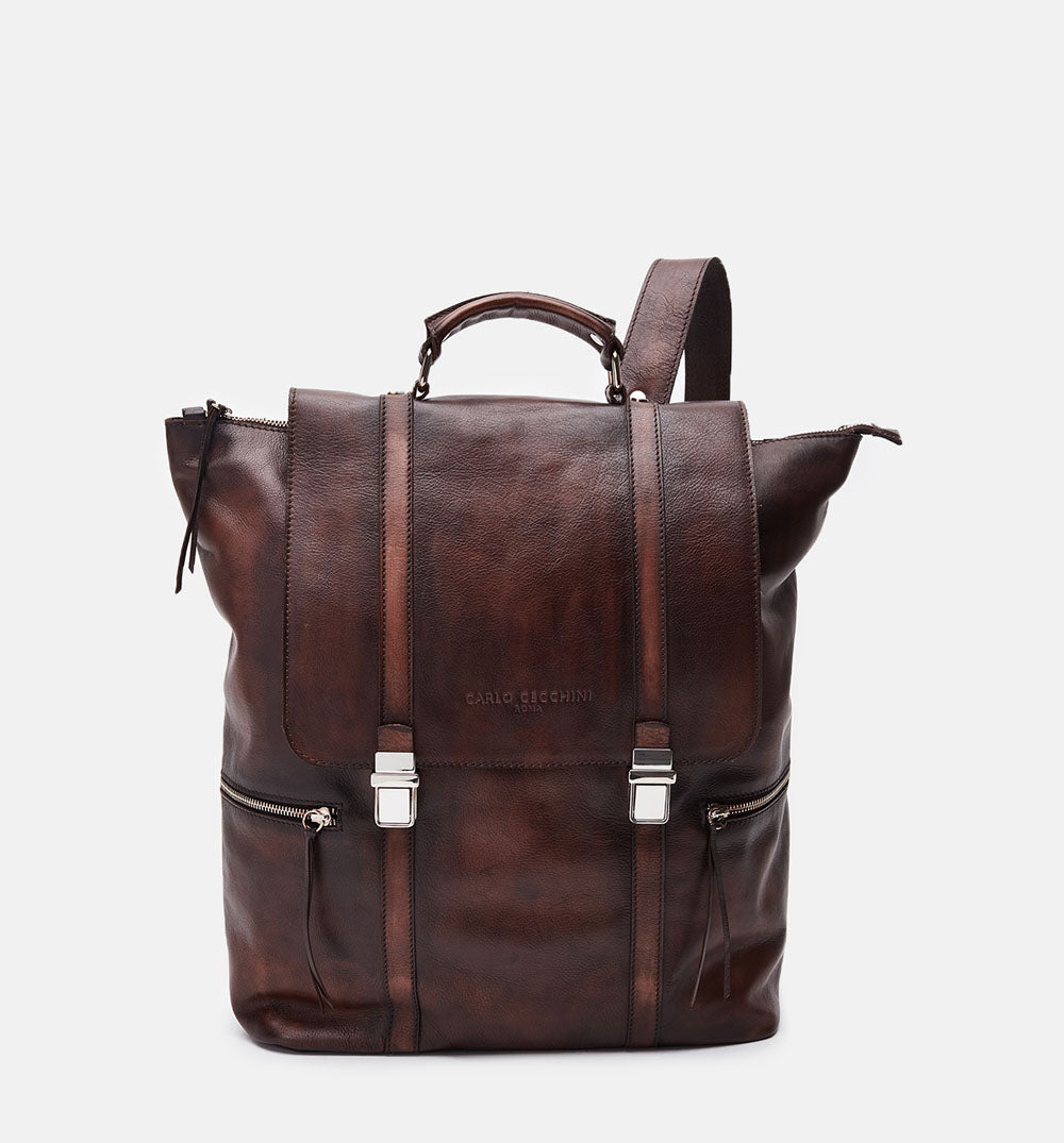 Men's brown buffered crust calf leather backpack - ZX