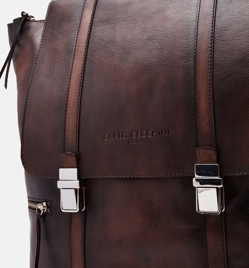 Men's brown buffered crust calf leather backpack - ZX