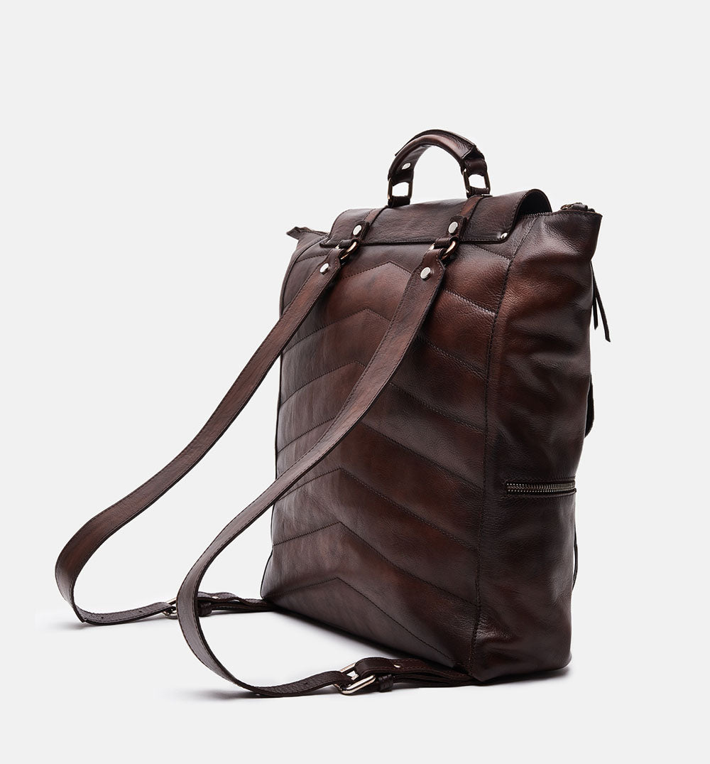 Men's brown buffered crust calf leather backpack - ZX