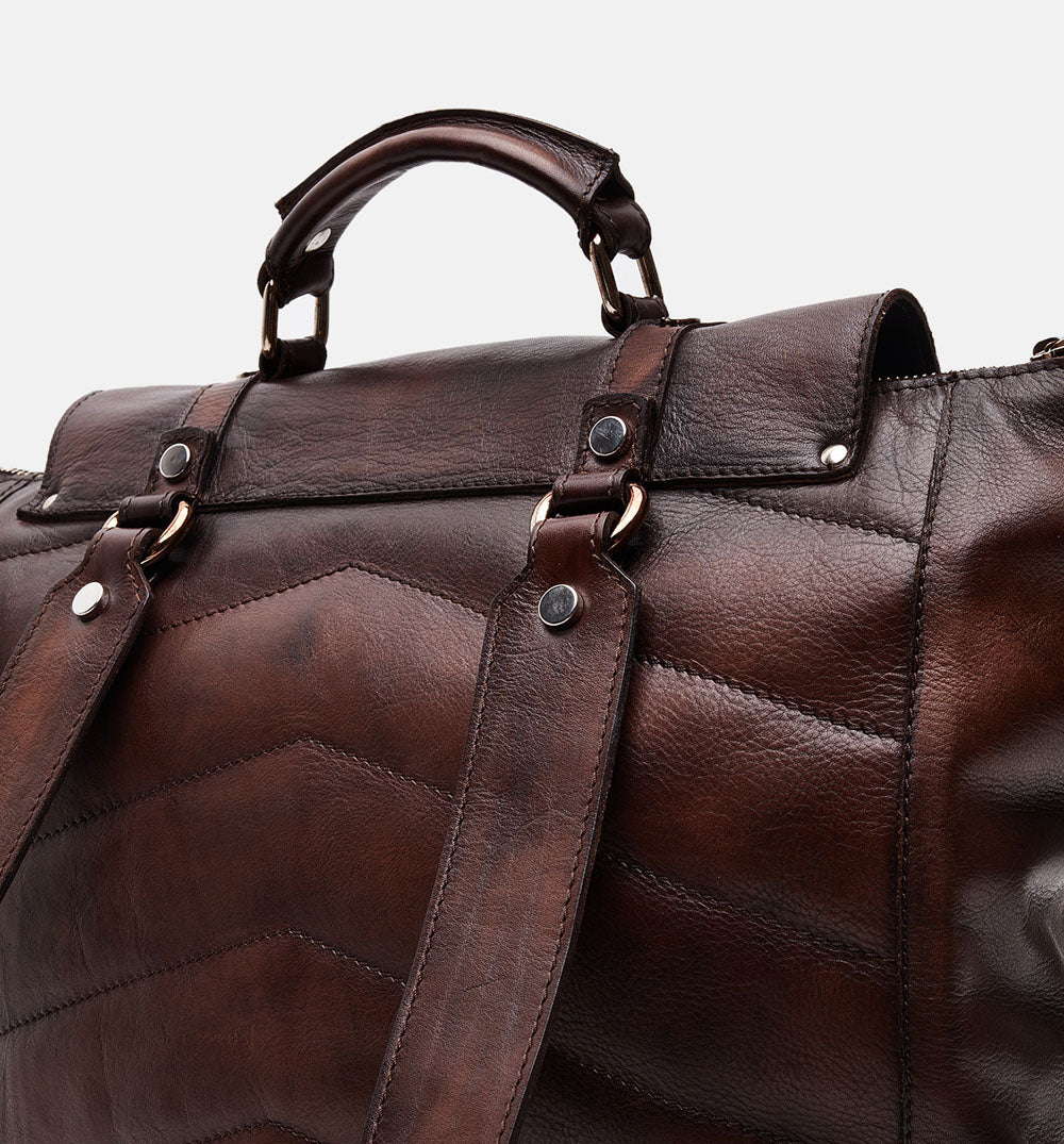 Men's brown buffered crust calf leather backpack - ZX