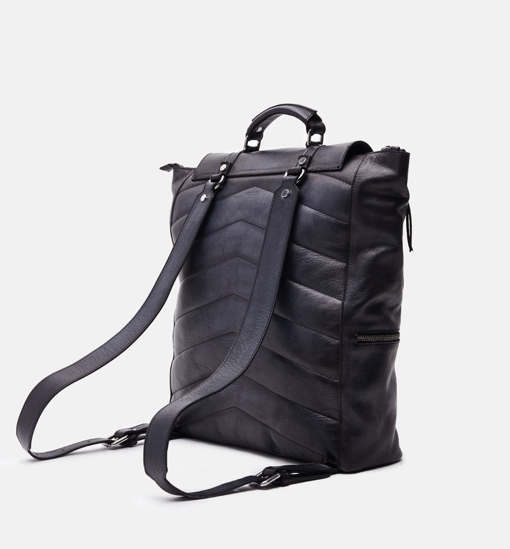 Men's black buffered crust calf leather backpack - ZX