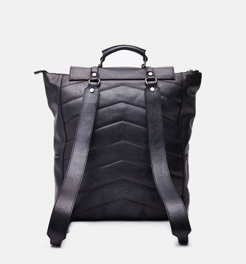 Men's black buffered crust calf leather backpack - ZX